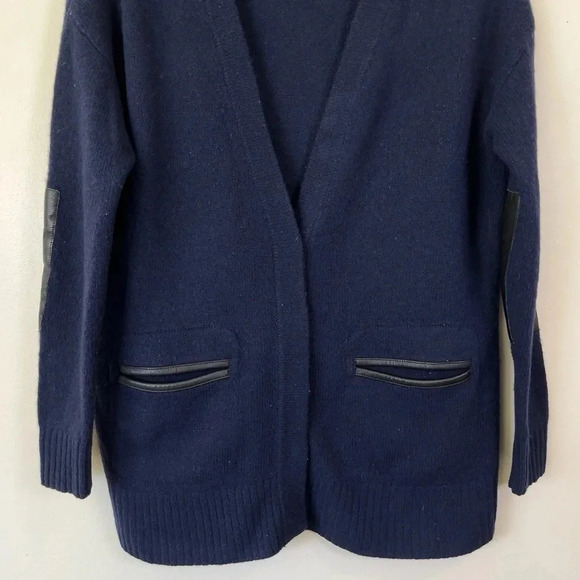 Madewell Lambswool Leather Trim Navy Cardigan - Picture 3 of 12